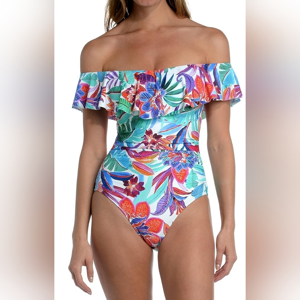 La Blanca Off Shoulder Ruffle One Piece Swimsuit